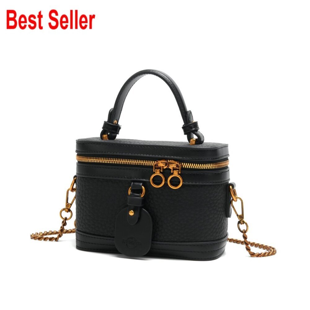 PU Leather Crossbody Bag with Gold Zipper, Top Handle